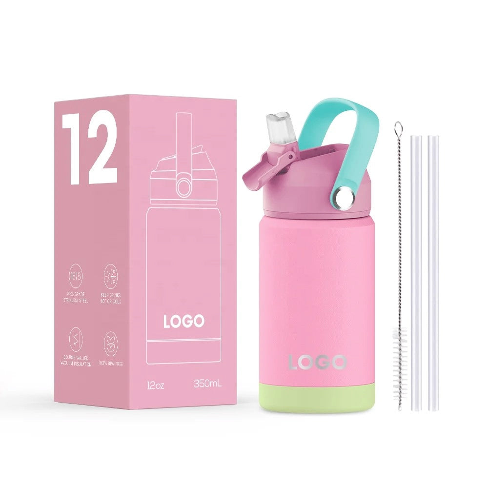 12OZ STAINLESS STEEL INSULATED WATER BOTTLE WITH LEAK PROOF SILICONE BOOT FOR KIDS
